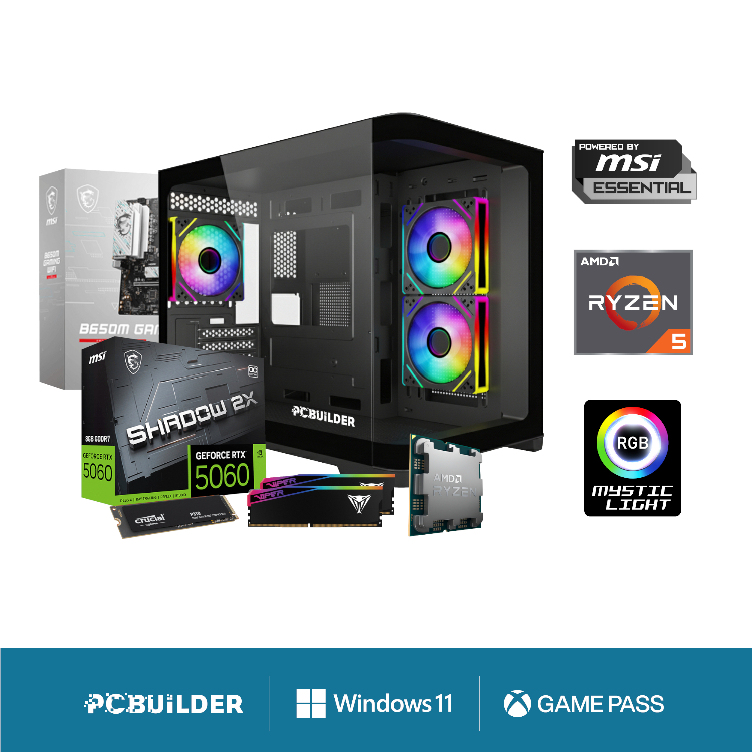 PCBuilder Ryzen 5 7600 Specialist Windows 11 Gaming PC