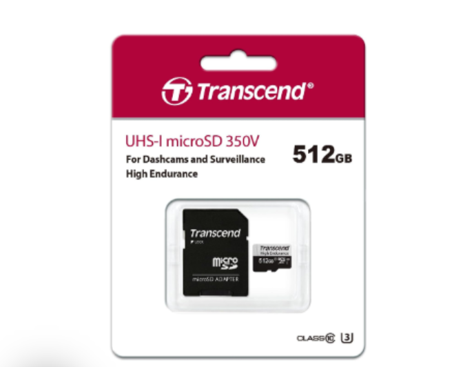 Transcend 350V 512GB High Endurance Micro SD UHS-I U3 Class10 - Read 100 MB/S - Write 45MB/S - With SD Adaptor