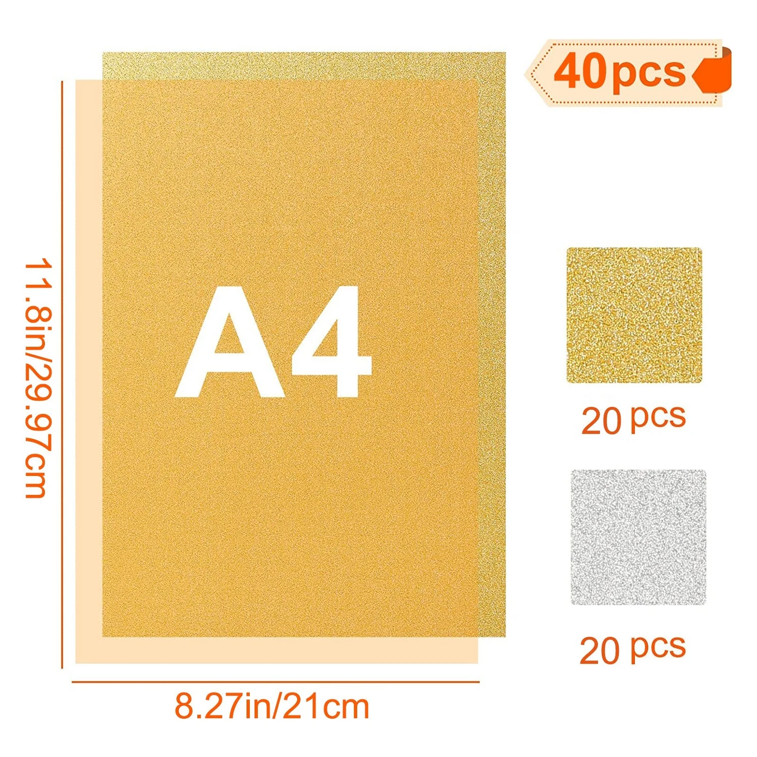 Creality - Gold and Silver Self-Adhesive Glitter Cardstock - 40 Sheet