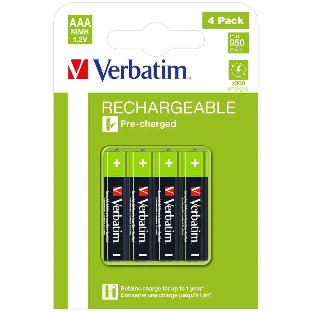 Verbatim AAA Premium Rechargeable Batteries 4 Pack