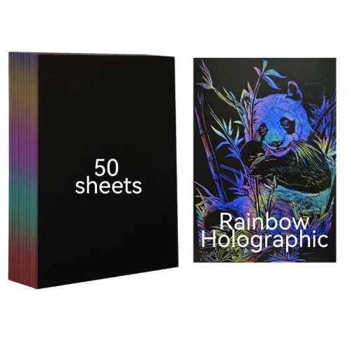 Creality - A4 Rainbow Holographic Laser Scratch Art Paper - 50 Sheet Pack