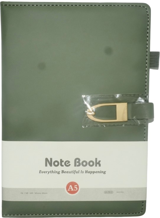 Brainware A5 Green NoteBook With Magnetic Clip