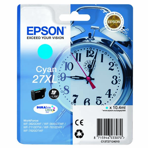 Epson 27 Ink Cartridges Cyan 10.4ml XL WF-3620DWF | WF-7710DF | WF-721